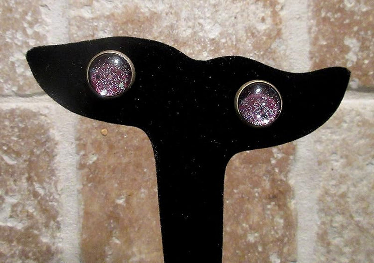 Summerfield Collection Antiqued Gold-tone Black Hole Glitter Glass Galaxy Stud Earrings Hand-painted 12mm