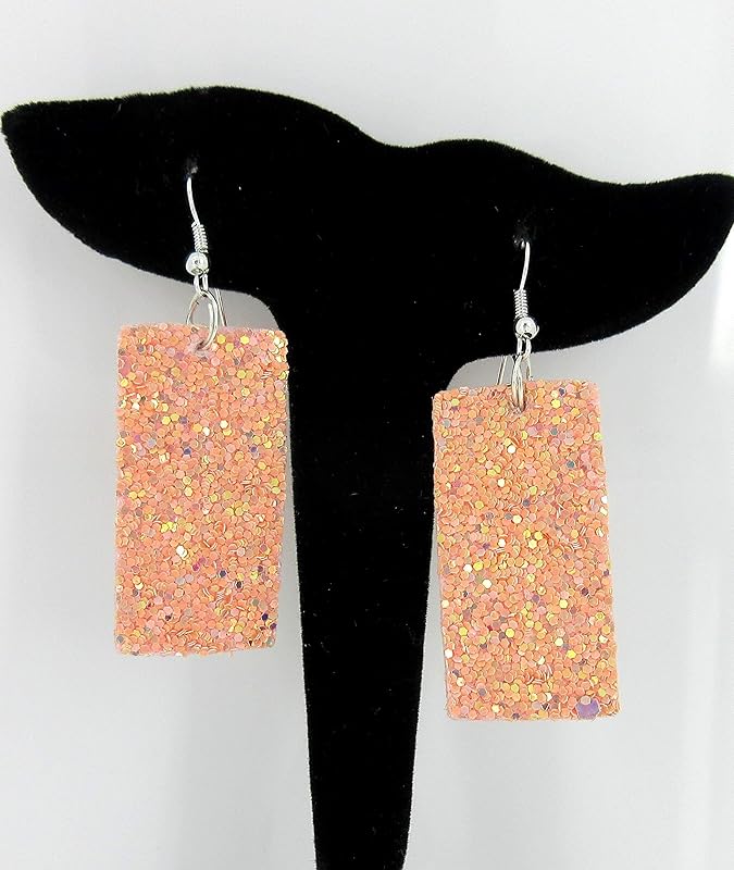 Summerfield Collection Silver-tone Glitter Faux Leather Large Rectangle Dangle Earrings (Pink)