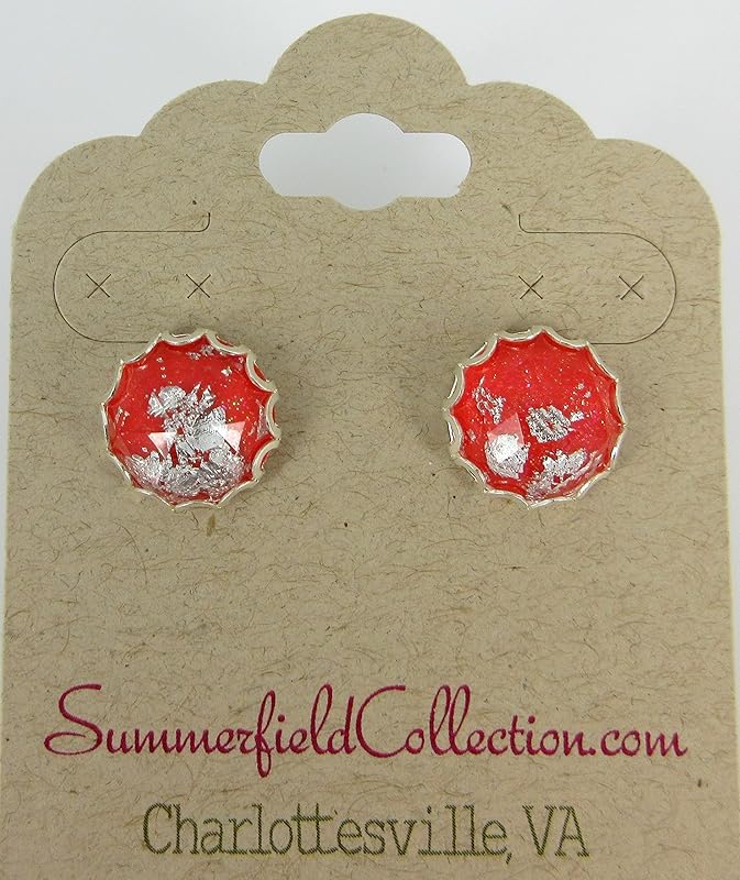 Summerfield Collection Silver Foil Faceted Resin Stud Earrings 12mm (Red)