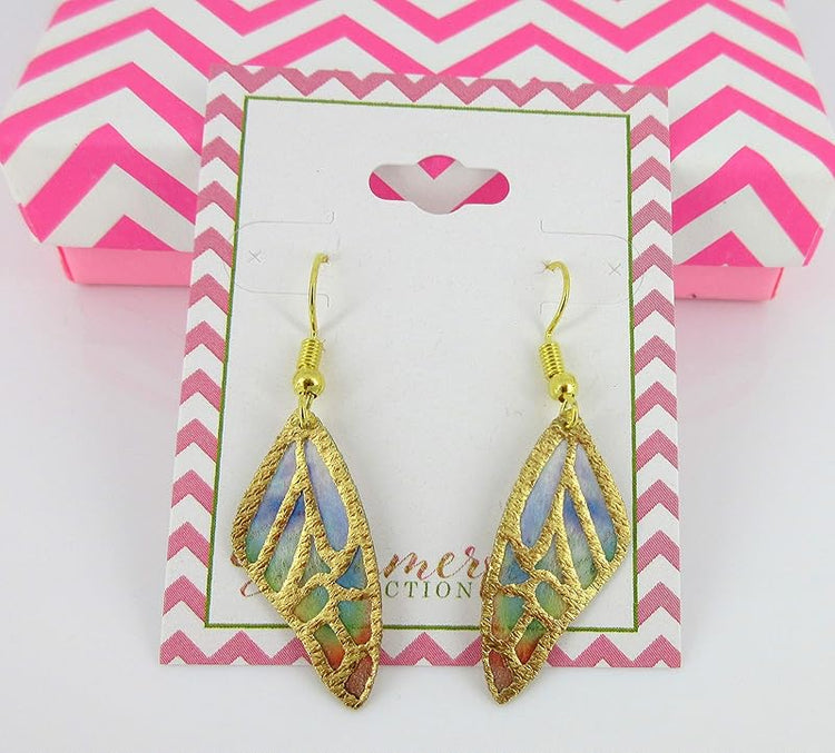 Summerfield Collection Gold Tone Butterfly Wing Fabric Dangle Earrings (Multicolor)