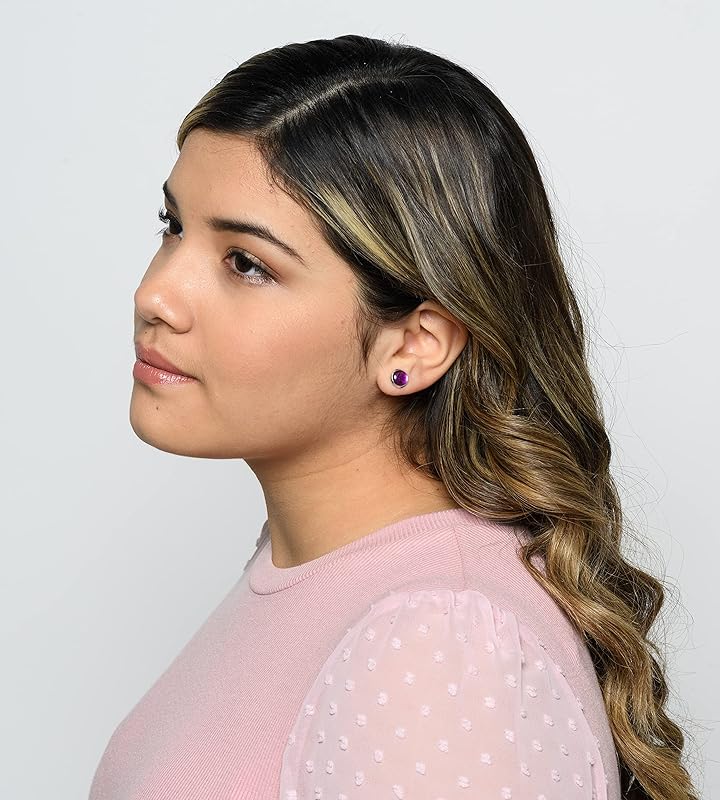 Summerfield Collection Silver-tone Electric Magenta Purple Glitter Glass Stud Earrings Hand-painted 8mm