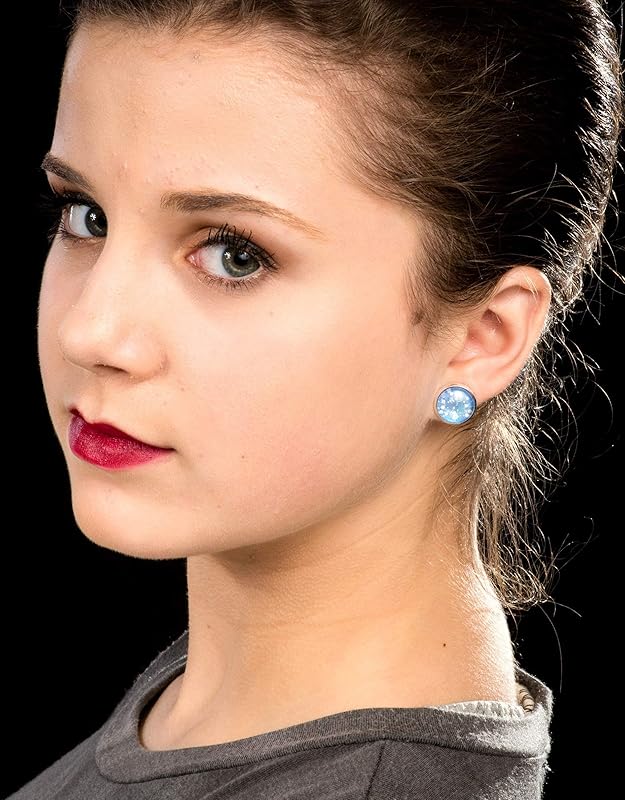 Summerfield Collection Silver-Tone Ice Blue and White Glitter Glass Stud Earrings 12mm