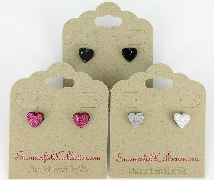 Summerfield Collection Stainless Steel Glitter Acrylic Heart Stud Earrings 8mm (Silver and White)