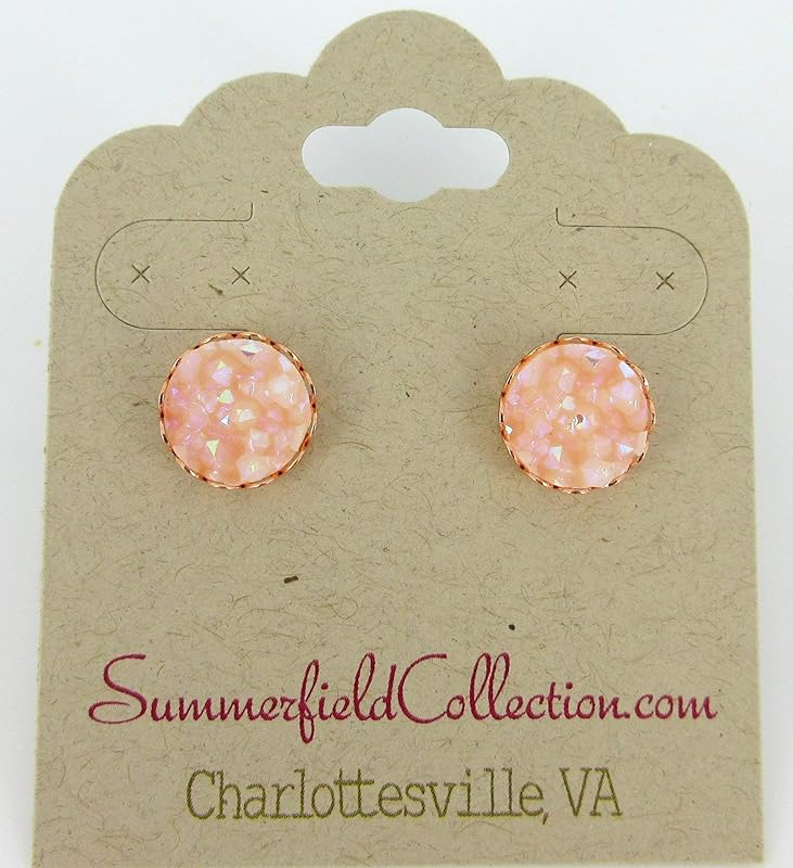 Summerfield Collection Rose Gold-tone Clear Light Pink AB Faux Druzy Stone Stud Earrings 10mm