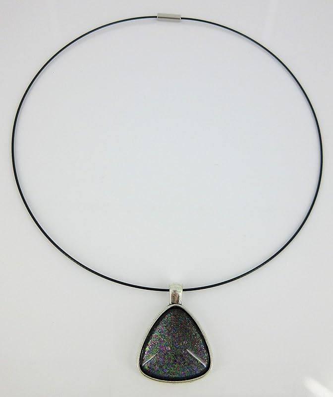 Summerfield Collection Silver-Tone Black and Rainbow Glitter Glass Geometric Pendant Necklace Magnetic 18 inch