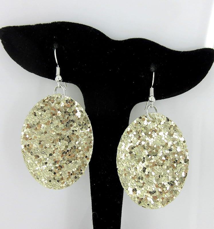 Summerfield Collection Silver-tone Glitter Faux Leather Oval Dangle Earrings (Gold)