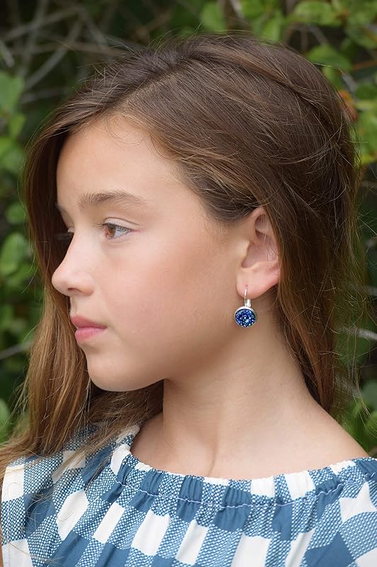 Summerfield Collection Silver-tone Metallic Faux Druzy Stone Lever-back Drop Earrings 12mm (Blue)