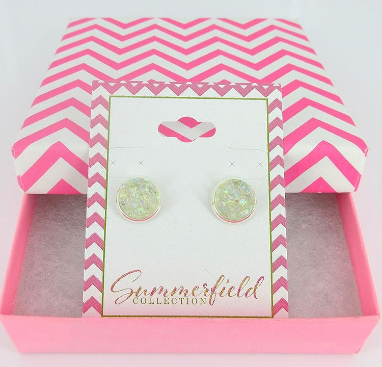 Summerfield Collection Silver-tone Faux Druzy Stone Stud Earrings 10mm (Clear AB)