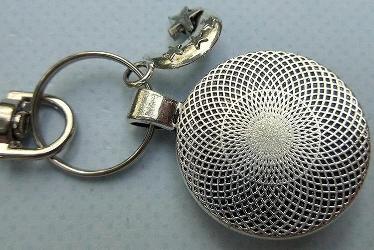 Summerfield Collection Antiqued Silver-tone Glitter Glass Galaxy Keychain Moon and Star Charm Hand-painted
