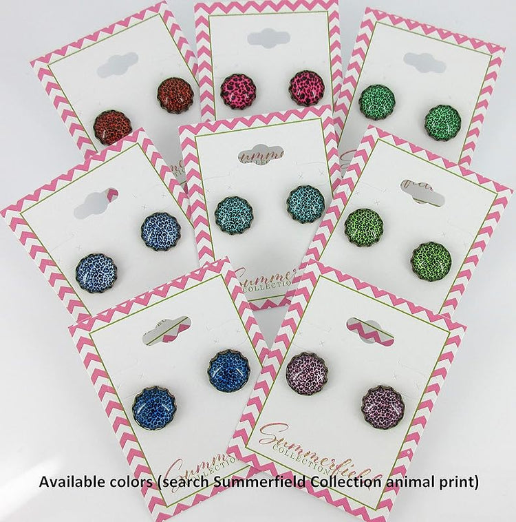 Summerfield Collection Antiqued Gold-tone Animal Print Glass Stud Earrings 12mm (Med Blue)
