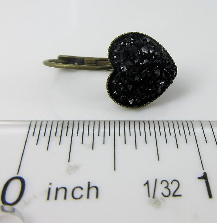Summerfield Collection Antiqued Gold-tone Black Heart Faux Druzy Stone Lever-back Drop Earrings 12mm