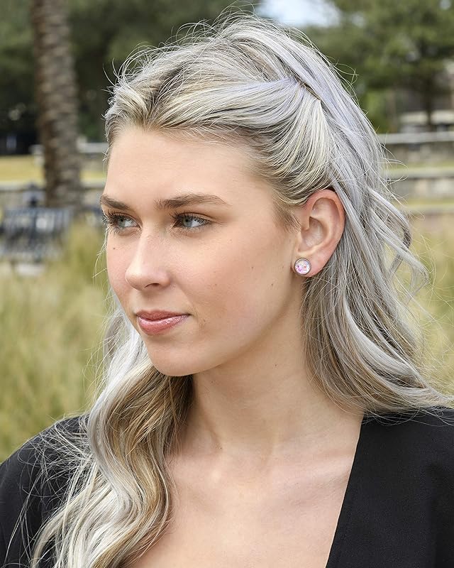 Summerfield Collection Stainless Steel Happy Confetti Glitter Glass Stud Earrings Hand-painted 10mm