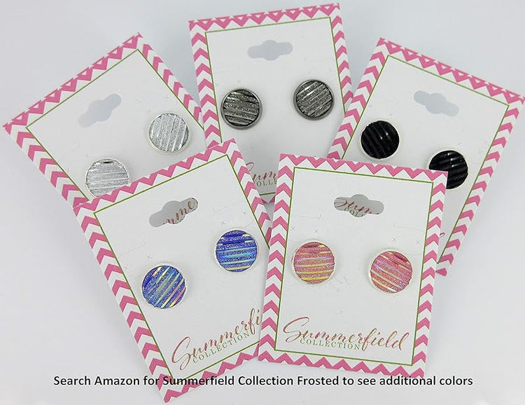 Summerfield Collection Silver-tone Frosted Metallic Stripe Stud Earrings 12mm (Light Pink AB)