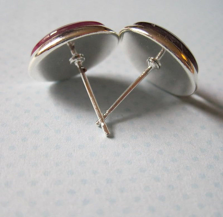 Summerfield Collection Silver-Tone Metallic Fuschia Part Matte Glass Stud Earrings 1/2" Round