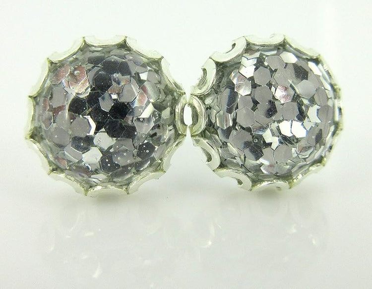 Summerfield Collection Shiny Silver-tone Metallic Glitter Resin Stud Earrings 10mm