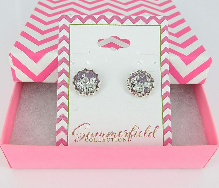 Summerfield Collection Silver Foil Faceted Resin Stud Earrings 12mm (Lavender Purple)