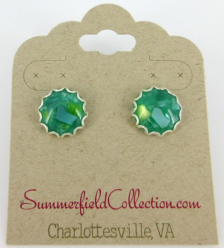 Summerfield Collection Stainless Steel Faux Shell Stud Earrings 12mm (Green)