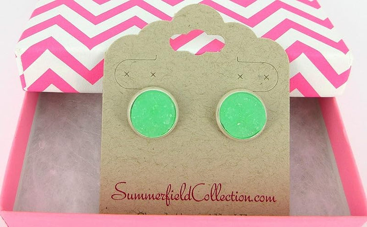 Summerfield Collection Silver-tone Faux Druzy Stone Stud Earrings 12mm (Mint Green)