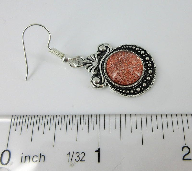 Summerfield Collection Antiqued Silver-tone Orange Glitter Glass Dangle Earrings Hand-painted