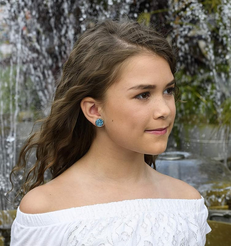 Summerfield Collection Trio Stainless Steel Glitter Faux Druzy Stone Stud Earrings Set (Ocean Blue/Teal/Gold)