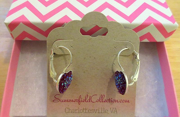Summerfield Collection Silver-tone Raspberry Heart Faux Druzy Stone Lever-back Drop Earrings 12mm