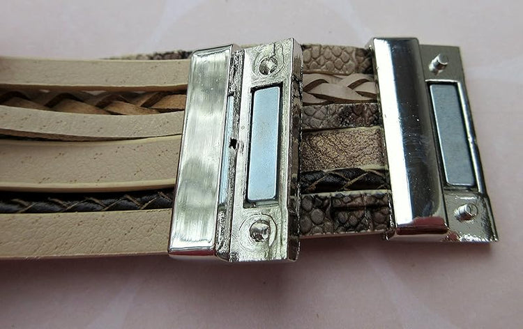 Summerfield Collection Interchangeable Snap Bracelet 3 Charm Set Brown Glitter Glass Layered Leather