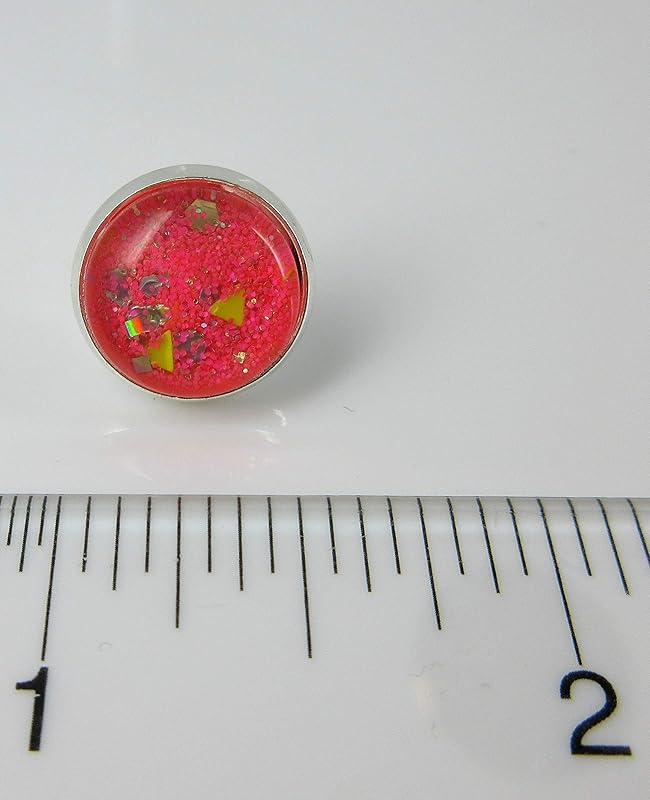 Summerfield Collection Trio Silver-tone Stud Earrings Neon Pink Yellow and Blue Glitter Glass Set 12mm Hand-painted