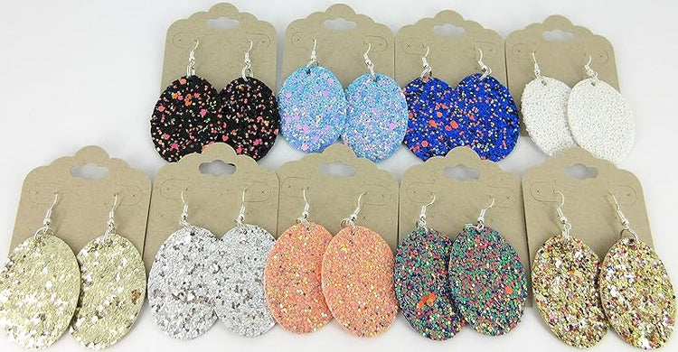 Summerfield Collection Silver-tone Glitter Faux Leather Oval Dangle Earrings (Gold)