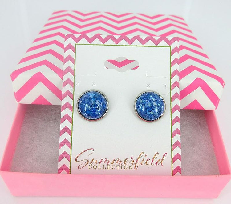 Summerfield Collection Stainless Steel Faux Shell Stud Earrings 12mm (Blue)