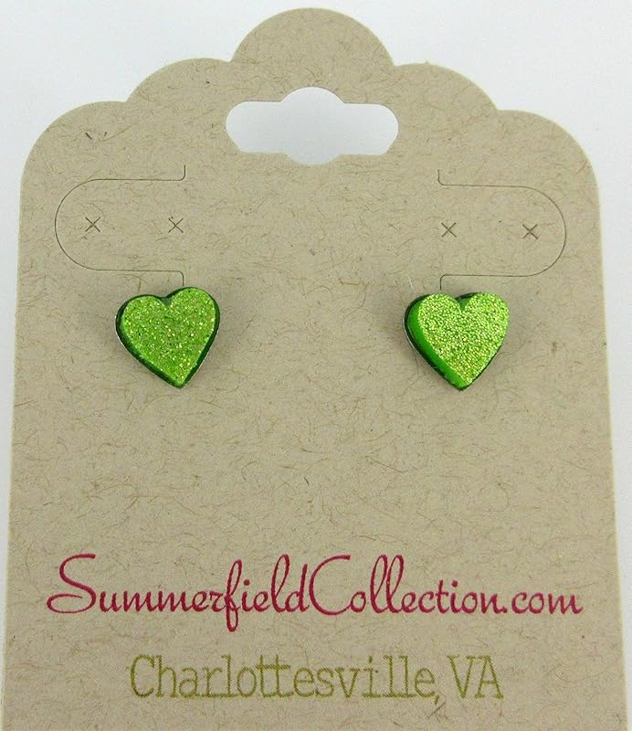 Summerfield Collection Stainless Steel Glitter Acrylic Heart Stud Earrings 8mm (Lime Green)