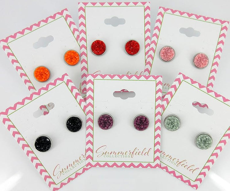 Summerfield Collection Stainless Steel Matte Faux Druzy Stone Stud Earrings 10mm (Dark Green)