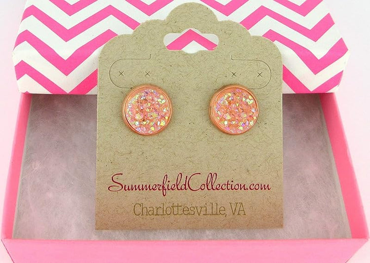 Summerfield Collection Rose Gold-tone Faux Druzy Stone Stud Earrings 12mm (Blush)