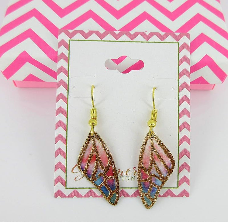 Summerfield Collection Gold Tone Butterfly Wing Fabric Dangle Earrings (Vivid Rainbow)