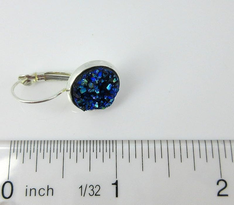 Summerfield Collection Silver-tone Metallic Faux Druzy Stone Lever-back Drop Earrings 12mm (Blue)