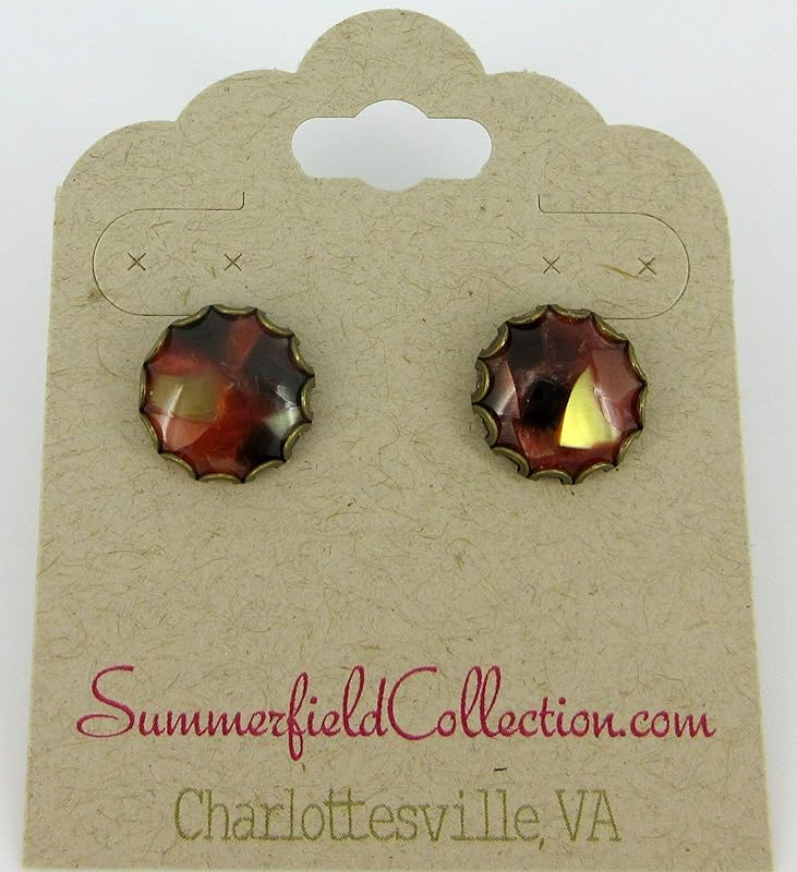 Summerfield Collection Antiqued Gold-tone Faux Tortoise Shell Resin Stud Earrings 12mm