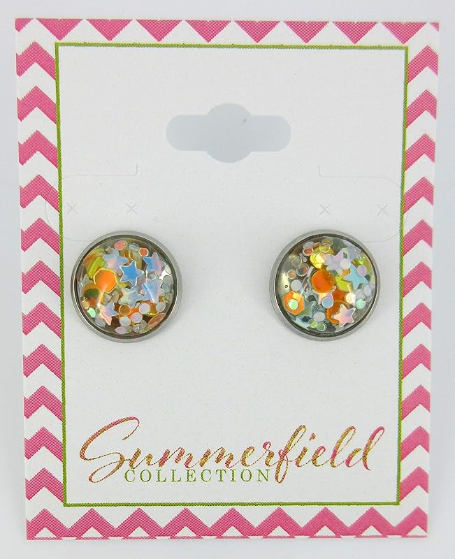 Summerfield Collection Stainless Steel Glitter Resin Globe Stud Earrings 12mm (Goldenrod)