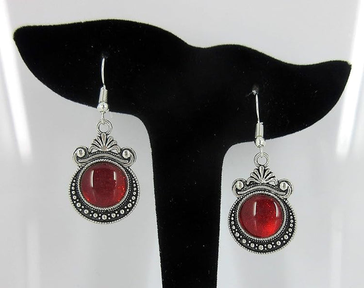 Summerfield Collection Antiqued Silver-tone Metallic Red Glitter Glass Dangle Earrings Hand-painted