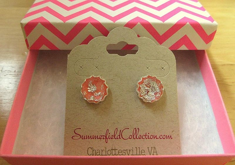 Summerfield Collection Silver Foil Faceted Resin Stud Earrings 12mm (Peach Pink)