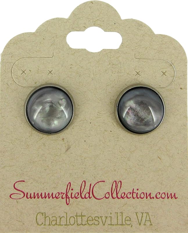 Summerfield Collection Hematite-tone Faux Stone Resin Stud Earrings 12mm Mystical Gray Pink