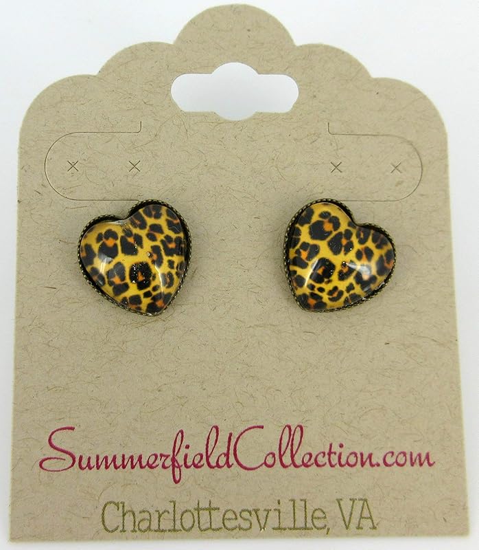 Summerfield Collection Antiqued Gold-tone Animal Print Stud Earrings Heart Shaped 12mm