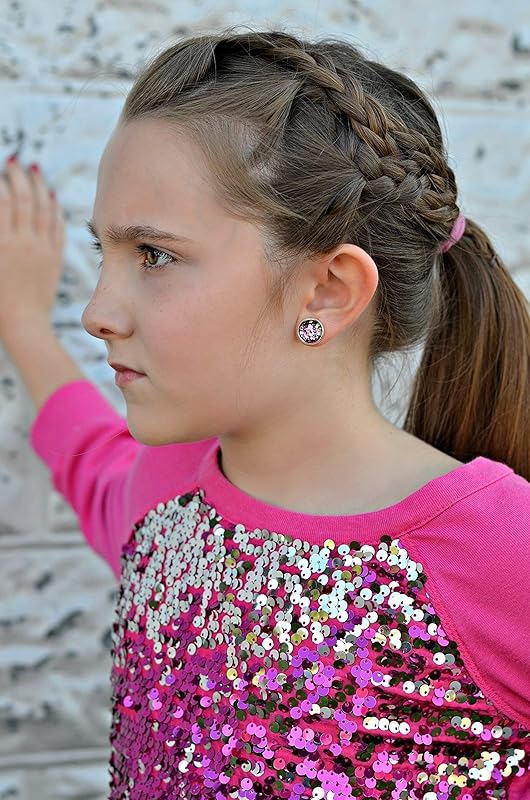 Summerfield Collection Silver-tone Preppy Mix Glitter Glass Stud Earrings Hand-painted 12mm