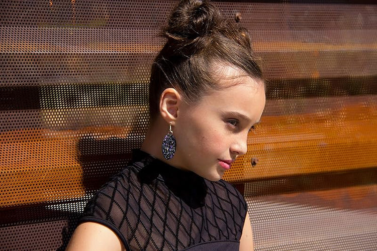 Summerfield Collection Silver-tone Glitter Faux Leather Oval Dangle Earrings (Black and Rainbow)