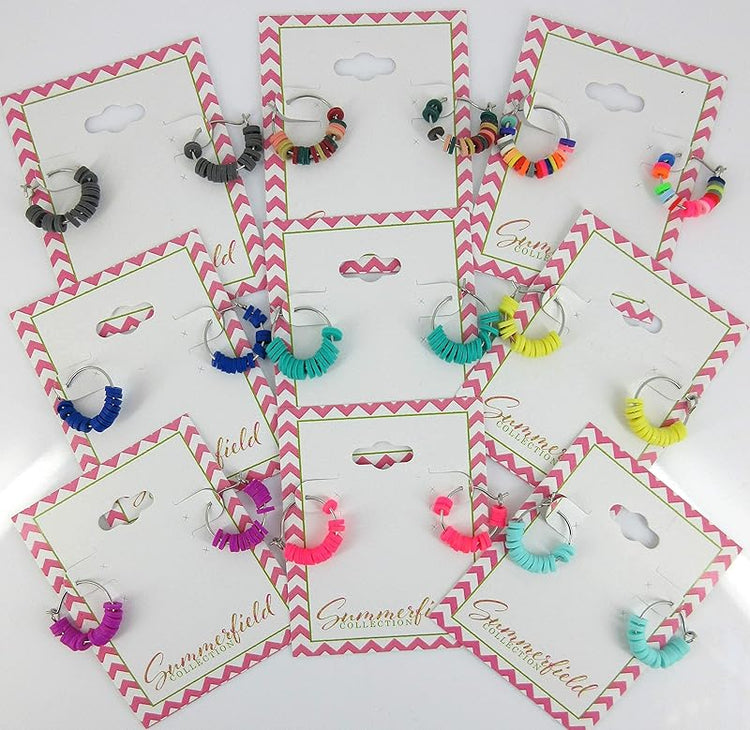 Summerfield Collection 15mm Stainless Steel Polymer Clay Katsuki Bead Hoop Earrings (Bright Multi)