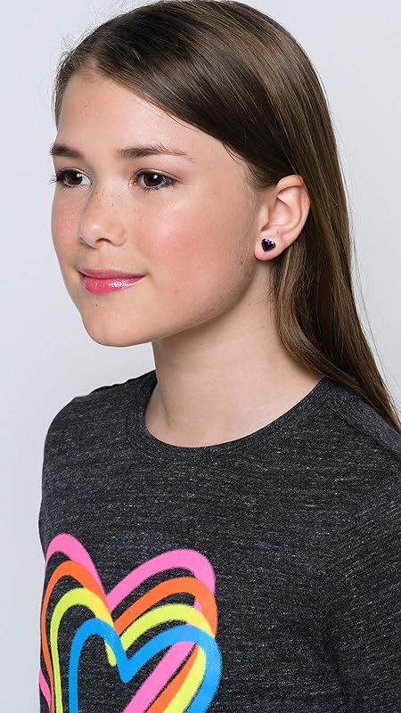 Summerfield Collection Stainless Steel Mirror Heart Stud Earrings 8mm (Purple)
