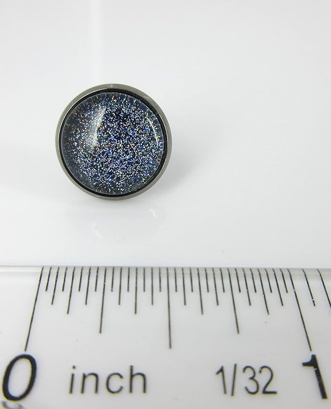 Summerfield Collection Hematite-tone Blue Holographic Glitter Glass Galaxy Stud Earrings Hand-painted 12mm