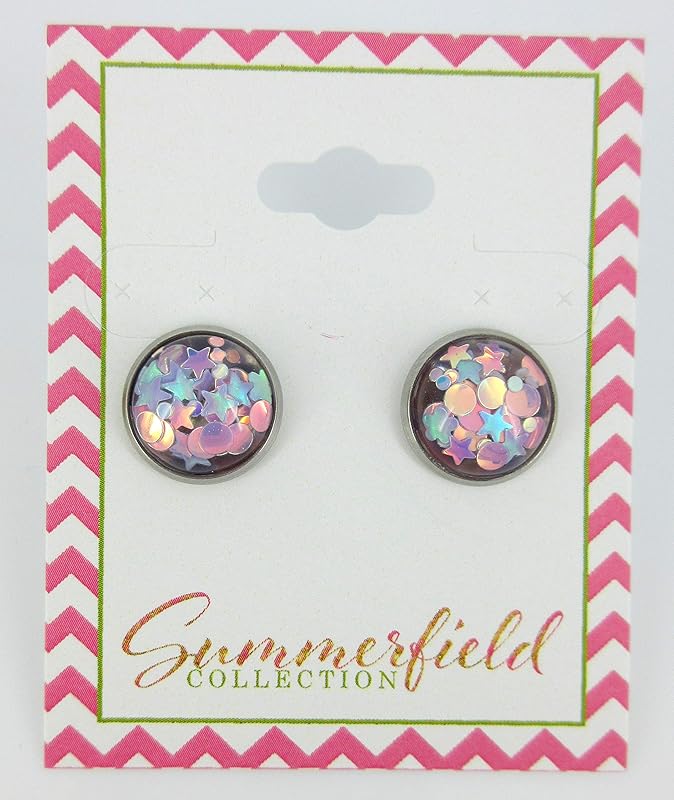 Summerfield Collection Stainless Steel Glitter Resin Globe Stud Earrings 12mm (Lilac)