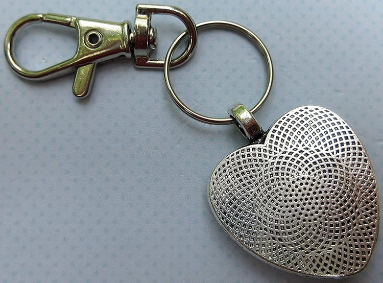 Summerfield Collection Antiqued Silver-tone Pink and Black Glitter Glass Heart Keychain Hand-painted