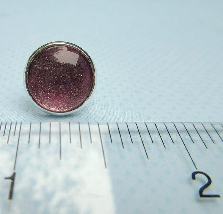 Summerfield Collection Silver-tone Metallic Mauve Glitter Glass Stud Earrings Hand-painted 12mm