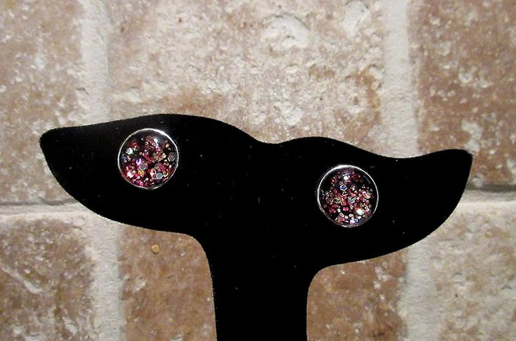 Summerfield Collection Silver-tone Preppy Mix Glitter Glass Stud Earrings Hand-painted 12mm