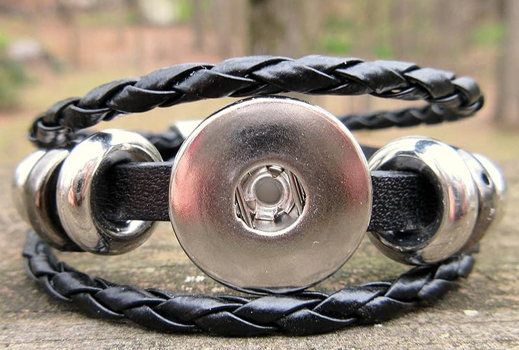 Summerfield Collection Interchangeable Snap Bracelet 3 Charm Set Blue Galaxy Glitter Glass Black Layered Leather